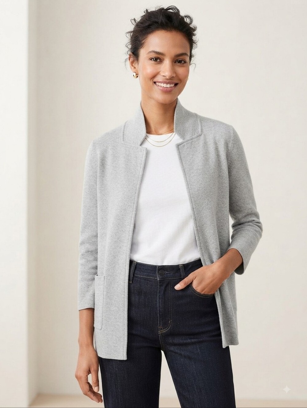 J. Crew Light Gray Open-Front Cardigan Shirt XS